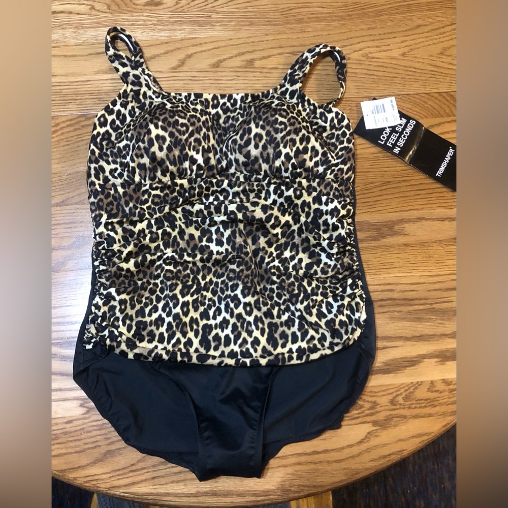 Trimshaper Women’s Leopard Black 18W 18 2X 1 PC Swimsuit Bathing Suit Plus NWT